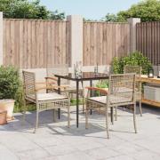 vidaXL Matgrupp för trädgården med dynor 5 delar beige konstrotting