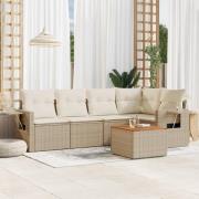 vidaXL Soffgrupp för trädgården med dynor 6 delar beige konstrotting