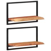 vidaXL Vägghyllor 2 st 60x25x35 cm massivt akaciaträ och stål