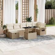 vidaXL Matgrupp för trädgården med dynor 8 delar beige konstrotting
