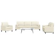 vidaXL Soffgrupp med dynor och bolster 3 delar gräddvit sammet