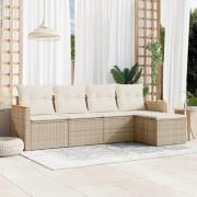 vidaXL Soffgrupp för trädgården med dynor 5 delar beige konstrotting