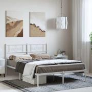 vidaXL Sängram med huvudgavel metall vit 135x190 cm