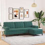 vidaXL 3-sitssoffa med fotpall mörkgrön 210 cm sammet