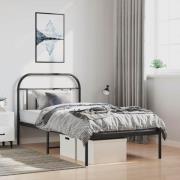 vidaXL Sängram med huvudgavel metall svart 100x200 cm