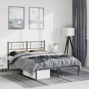 vidaXL Sängram med huvudgavel metall svart 135x190 cm