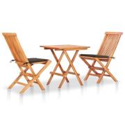 vidaXL Caféset 3 delar med taupe dynor massiv teak