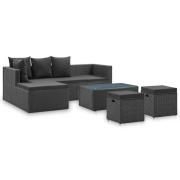 vidaXL Loungegrupp för trädgården med dynor 4 delar konstrotting svart