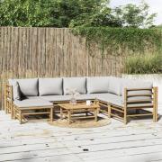 vidaXL Loungegrupp 8 delar ljusgråa dynor bambu
