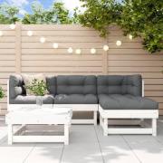vidaXL Loungegrupp för trädgården med dynor 5 delar vit massivt trä