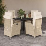 vidaXL Matgrupp för trädgården med dynor 5 delar beige konstrotting