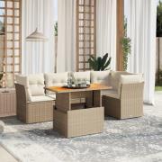 vidaXL Soffgrupp för trädgården med dynor 5 delar beige konstrotting