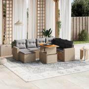 vidaXL Matgrupp för trädgården med dynor 8 delar beige konstrotting