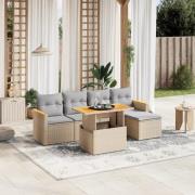 vidaXL Soffgrupp för trädgården med dynor 6 delar beige konstrotting