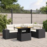 vidaXL Loungegrupp med dynor 6 delar svart konstrotting