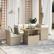 vidaXL Soffgrupp för trädgården med dynor 5 delar beige konstrotting