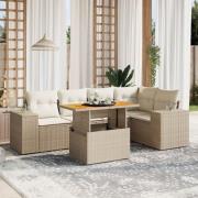 vidaXL Soffgrupp för trädgården med dynor 6 delar beige konstrotting