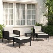 vidaXL Loungegrupp med dynor 5 delar konstrotting svart