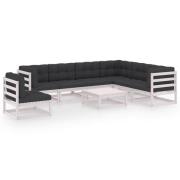 vidaXL Loungegrupp med dynor 8 delar vit massiv furu