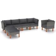 vidaXL Loungegrupp för trädgården 7 delar med dynor konstrotting eukal...