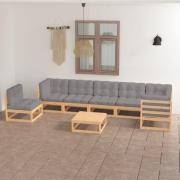 vidaXL Loungegrupp för trädgården med dynor 8 delar massiv furu