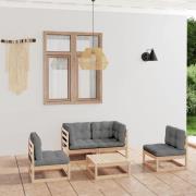vidaXL Loungegrupp med dynor 5 delar massiv furu