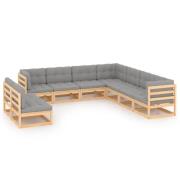 vidaXL Loungegrupp för trädgården med dynor 9 delar massiv furu