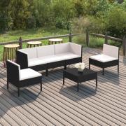 vidaXL Loungegrupp med dynor 6 delar svart konstrotting