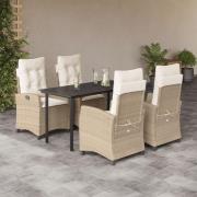 vidaXL Matgrupp för trädgården med dynor 5 delar beige konstrotting