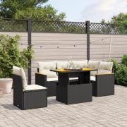 vidaXL Loungegrupp med dynor 6 delar svart konstrotting