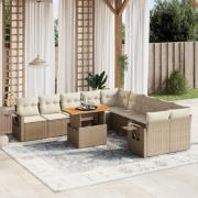 vidaXL Loungegrupp för trädgården m. dynor 11 delar beige konstrotting