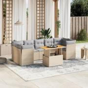vidaXL Matgrupp för trädgården med dynor 8 delar beige konstrotting