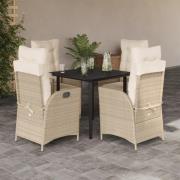 vidaXL Matgrupp för trädgården med dynor 5 delar beige konstrotting