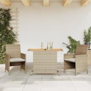 vidaXL Bistrogrupp med dynor 3 delar beige konstrotting
