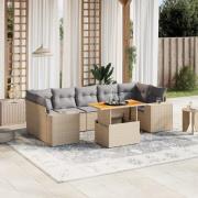 vidaXL Matgrupp för trädgården med dynor 8 delar beige konstrotting
