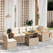 vidaXL Matgrupp för trädgården med dynor 7 delar beige konstrotting