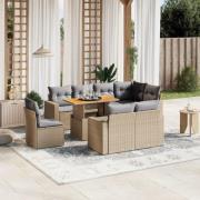 vidaXL Soffgrupp för trädgården med dynor 9 delar beige konstrotting