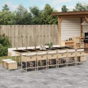 vidaXL Matgrupp för trädgården med dynor 17 delar beige konstrotting
