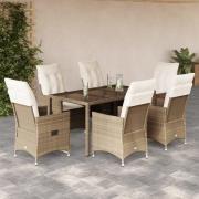 vidaXL Matgrupp för trädgården med dynor 7 delar beige konstrotting
