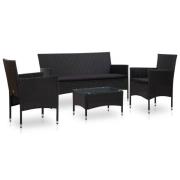 vidaXL Loungegrupp för trädgården med dynor 4 delar konstrotting svart