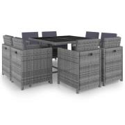 vidaXL Matgrupp för trädgården med dynor 9 delar PE-rotting antracit
