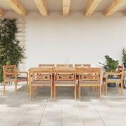 vidaXL Matgrupp för trädgården med mörkgrå dynor 9 delar massiv teak