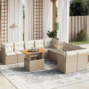 vidaXL Loungegrupp för trädgården m. dynor 11 delar beige konstrotting