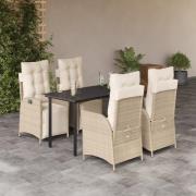 vidaXL Matgrupp för trädgården med dynor 5 delar beige konstrotting