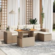 vidaXL Soffgrupp för trädgården med dynor 6 delar beige konstrotting