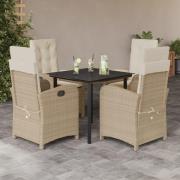 vidaXL Matgrupp för trädgården med dynor 5 delar beige konstrotting