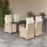 vidaXL Matgrupp för trädgården med dynor 5 delar beige konstrotting