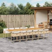 vidaXL Matgrupp för trädgården med dynor 13 delar beige konstrotting
