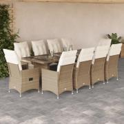 vidaXL Matgrupp för trädgården med dynor 11 delar beige konstrotting