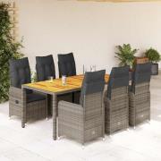 vidaXL Caféset med dynor 7 delar konstrotting grå